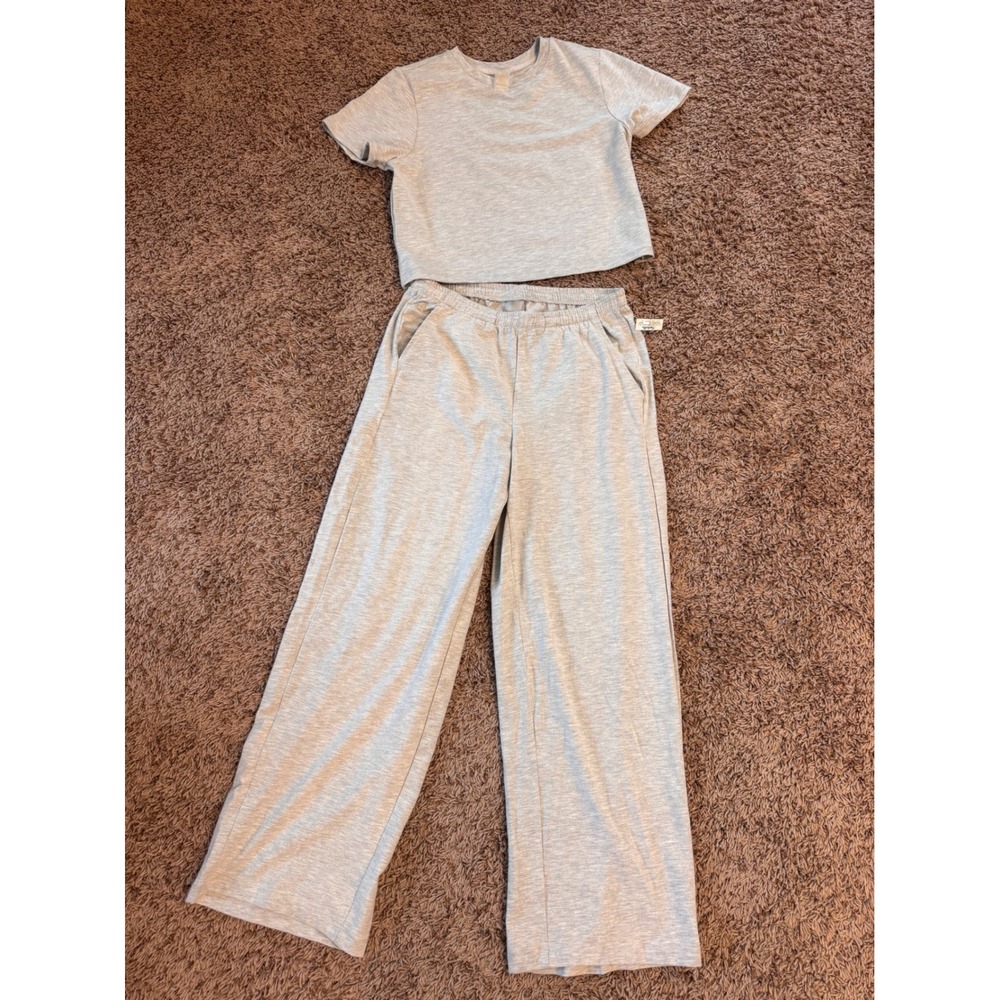Harmony Balance 2 Piece Lounge Set Crop Top Wide Leg Pants Gray Size Small NWT